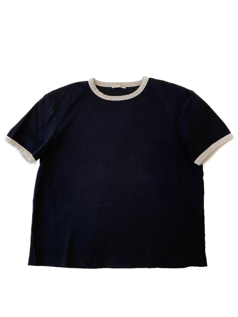 Zara Navy Blue Cotton T-Shirt with White Detail Size XL